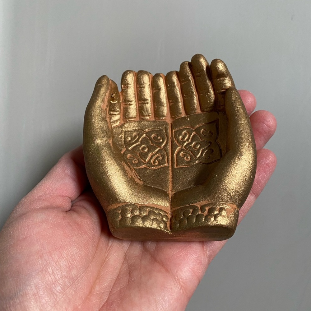 TWO HAND INCENSE HOLDER BUDDHA ZEN IN BRASS